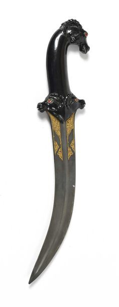 Jambiya dagger, black jade handle with carved...