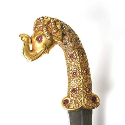 null Important Khanjar, Rajput ceremonial dagger, carved handle in the shape of an...