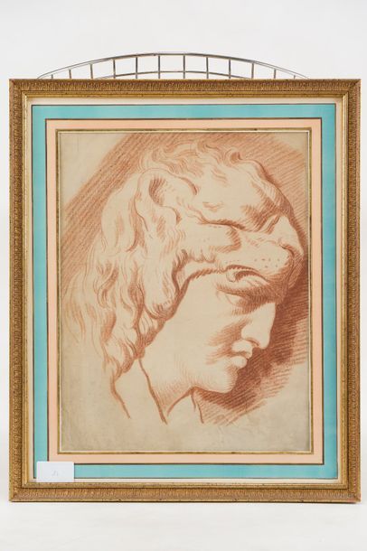 Attribué à Philippe Louis PARIZEAU (1740-801) Tête d'Hercule
Sanguine
54 x 42 cm
Tache...