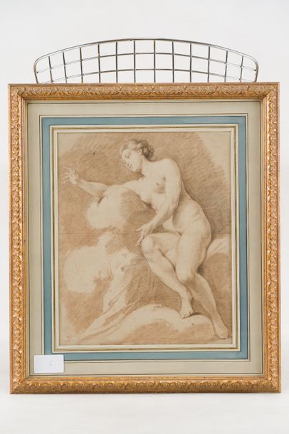 Nicolas-René JOLLAIN (Paris 1732-1804) Jeune femme nue
Sanguine brulée
45,5 x 37...