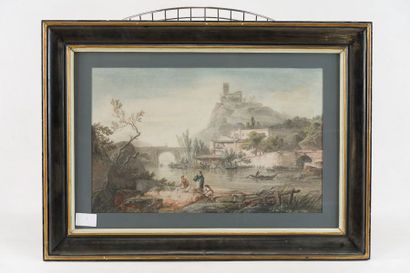 Alexandre NOEL (Brie-Comte-Robert 1752-Paris 1834) Paysage fluvial animé
Gouache...