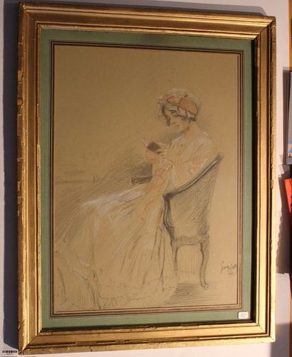 Georges SCOTT (Paris 1873-1943) Woman reading
Three pencils
43 x 31.2 cm
Signed and...