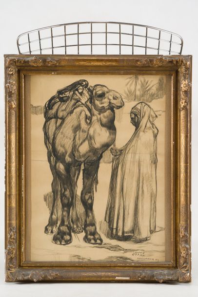 Paul JOUVE (Marlotte 1878 - Paris 1973) Un chamelier tenant son chameau par la bride
Lavis...