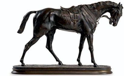 Pierre-Jules Mene (1810-1879) 
Le cheval de course
Épreuve en bronze ancienne signée...
