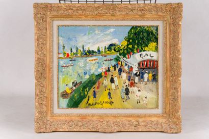 Lucien GENIN (1894-1953) 
La guinguette
Huile sur toile signée en bas au centre
37...