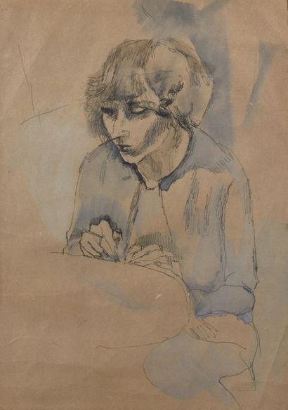 Jules PASCIN (1885-1930) Portrait d'Hermine David, vers 1917 Encre et aquarelle,...