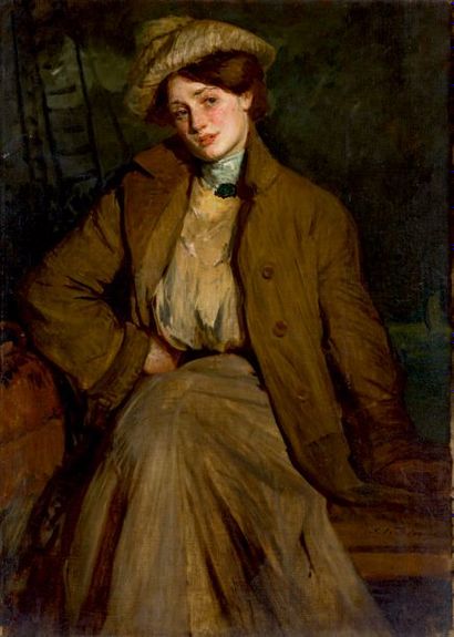 Jacques-Emile BLANCHE (1861-1942) 
Jeune femme sur le pont d'un bateau Huile sur...