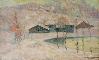 Victor CHARRETON (1864-1936) Sous la neige Huile sur toile, signée en bas à droite....