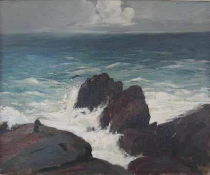 Georges Albert E. BELNET (1876-?) 
Marine bretonne, 1921
Huile sur toile, signée...