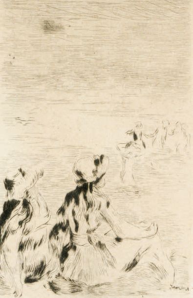 Auguste RENOIR (1841-1919) NON PRESENTE  *Sur la plage à Berneval Gravure en noir...