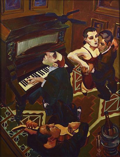 Mauro TAMBEIRO (XXe siècle) 
Piano-bar
Huile sur toile, signée en bas à droite.
107...