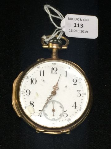 18K (750) yellow gold pocket watch with winding...