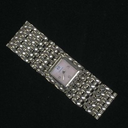 CARTIER Ladies' watch with steel ribbon bracelet, Panther model, signed mother-of-pearl...