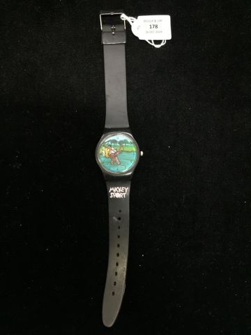 SWATCH Vintage Mickey Sport quartz watch, the second hand featuring a fish at the...