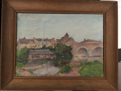 null Lucien Mignon. (1865-1944)
Paysage au pont.
Huile sur toile signée en bas à...