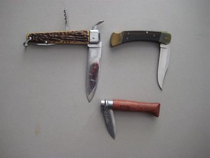 null Lot de 3 couteaux pliants : Issarinox à deux lames et tire-bouchon ; Buck 110...