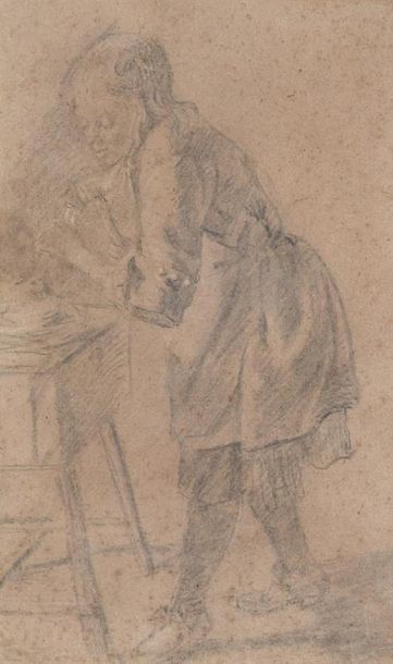 null B. van der BOSCH (actif au XVIIème)
Jeune sculpteur taillant au maillet
Crayon...