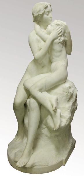 Charles Raphaël PEYRE (1872-1949) Tendresse Marbre blanc, signé et daté. Haut.: 185...