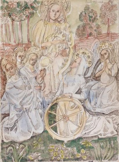 Emile BERNARD (1868-1941) Vierge aux saintes Plume, encre de Chine et aquarelle,...