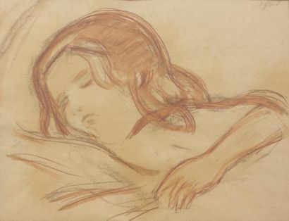 René Auguste SEYSSAUD (1867-1952) Jeune fille endormie Aquarelle et crayons sur papier,...