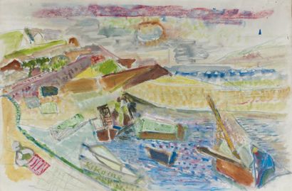 Michel KIKOINE (1892-1968) A marée basse Gouache, signée en bas à gauche. 36 x 54...