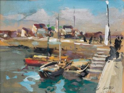 Edouard CORTES (Lagny-sur-Marne 1882-1969) Les bateaux au port Carton. Signé en bas...