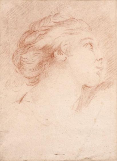 null Entourage de François BOUCHER Tête de femme Sanguine. 26,5 x 18 cm Cadre. de...