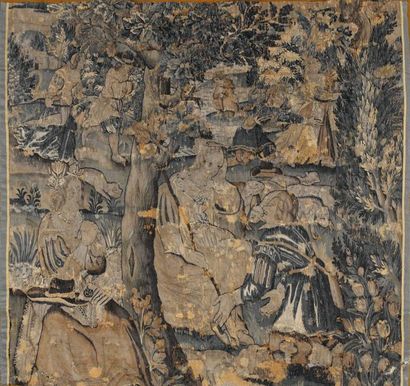 null Grand fragment de tapisserie des ateliers de la Marche. Scène pastorale, au...