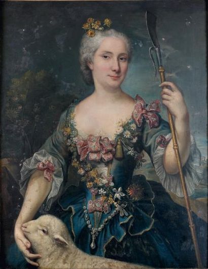 Attribué à Marianne LOIR (1715 - 1769) Portrait de femme en Sainte-Agnès Toile. 91...