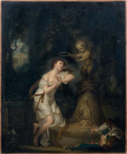 Jean-Baptiste GREUZE (Tournus 1725 - Paris 1805) L'offrande à l'Amour Toile. 47 x...