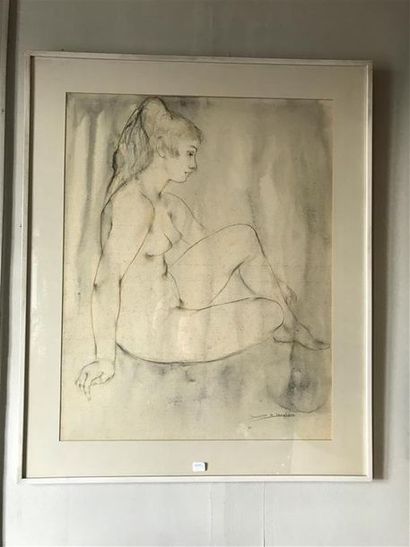 null Xavier DE LANGLAIS (1906-1975)
Nu, 
Dessin au crayon, fusain
64 x 50 cm
Piqûres...