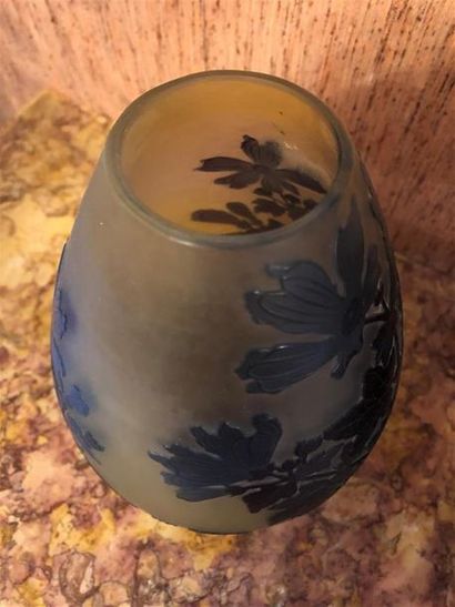 null Etablissement GALLE 
 Vase en verre polychrome multicouche, le décor de bleuets...
