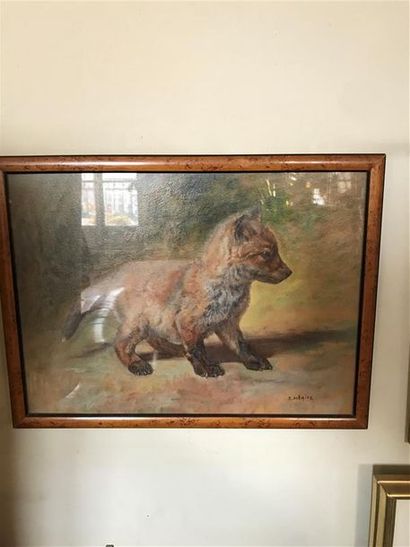 null Édouard Paul MÉRITE (1867-1941)
Small dog 
Oil under glass
Signed lower right
24...