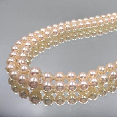 null NECKLACE double row of white cultured pearls, falling. Clasp "knot" in white...