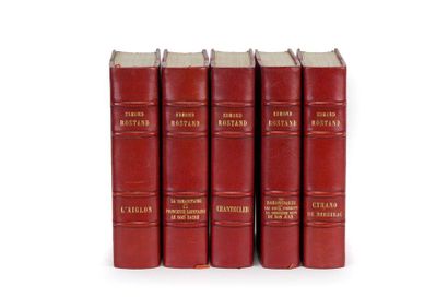 Edmond ROSTAND [Full theater] Paris, Lafitte, s.d. (1938).
5 volumes in-8, red half...