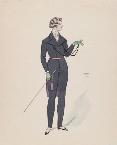 George Barbier Aquarelle originale signée. 1925.
21,5 x 26,4 cm.
Jeune dandy de l'époque...