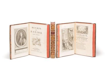 Jean RACINE OEuvres. Paris, s.n., 1760. 3 volumes in-4, veau marbré, dos à 5 nerfs...