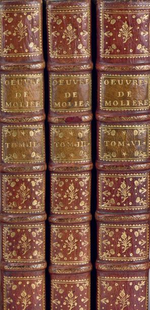 MOLIERE OEuvres. Paris, s.n., 1734. 6 volumes in-4, maroquin rouge, triple filet,...
