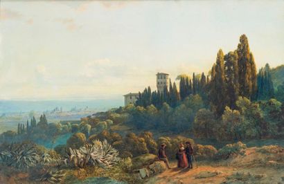 L. GIRARD (XIXe siècle) Florence, vue des hauteurs environnantes
Gouache signée en...