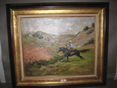 null Ecole Américaine du XXème
Le cow-boy 
Huile sur toile
48 x 59 cm