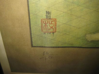 null Trung Thu MAI (1906-1980) 
Jeune fille à la toilette. 
Impression sur soie,...