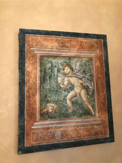 null Deux toiles décoratives dans le goût romain, en trompe l'oeil.
61 x 49,5 cm