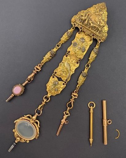 null CHATELAINE in amati and chiselled pompom patterned with scrolls, flowers, and...