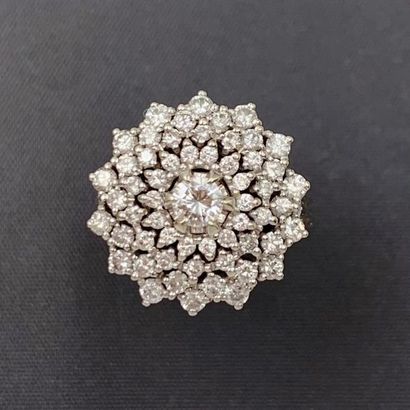 null Flower" ring in white gold (750) finely openworked, set with brilliant-cut diamonds,...