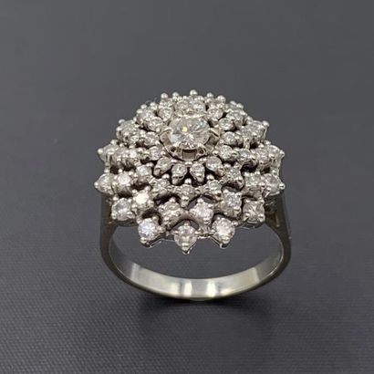 null Flower" ring in white gold (750) finely openworked, set with brilliant-cut diamonds,...