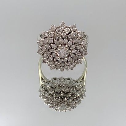 null Flower" ring in white gold (750) finely openworked, set with brilliant-cut diamonds,...