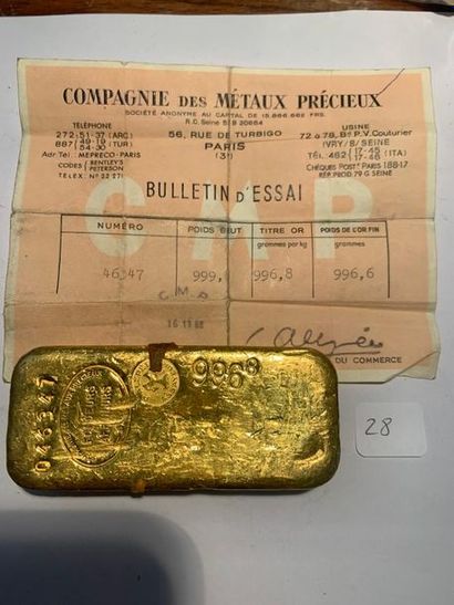 null Lingot en or numéro 463 47 avec son certificat Compagnie des métaux précieux
Poids...