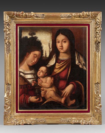 École LOMBARDE du XVIe siècle Vierge à l'enfant
Toile, panneau transposé.
50 x 41...