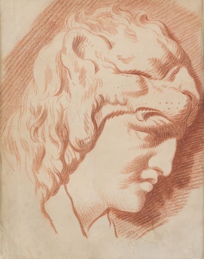 Attribué à Philippe Louis PARIZEAU (1740-1801) Tête d'Hercule Sanguine.
(Tache en...
