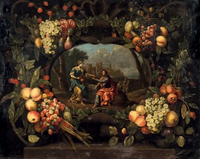 Frans Van EVERBROECK (Anvers, 1638 - ? entre 1676 et 1693) Guirlandes de fruits entourant...